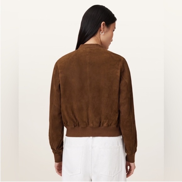 All saints Orten Suede Bomber Jacket in Cognac Brown - Picture 3 of 10